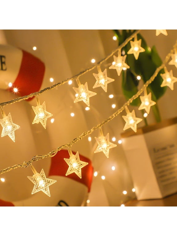 Star Lights Star String Lights 10Ft 20 LED Star Fairy Lights Battery Operated Waterproof Indoor Outdoor Twinkle Christmas Lights for Bedroom Party Wedding Xmas Tree Decoration(Warm White)