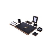 Star Lux Leather Desk Organizer Set Walnut Wood Combination Best Gift For Lawyers, Managers and Bosses 10 PCS