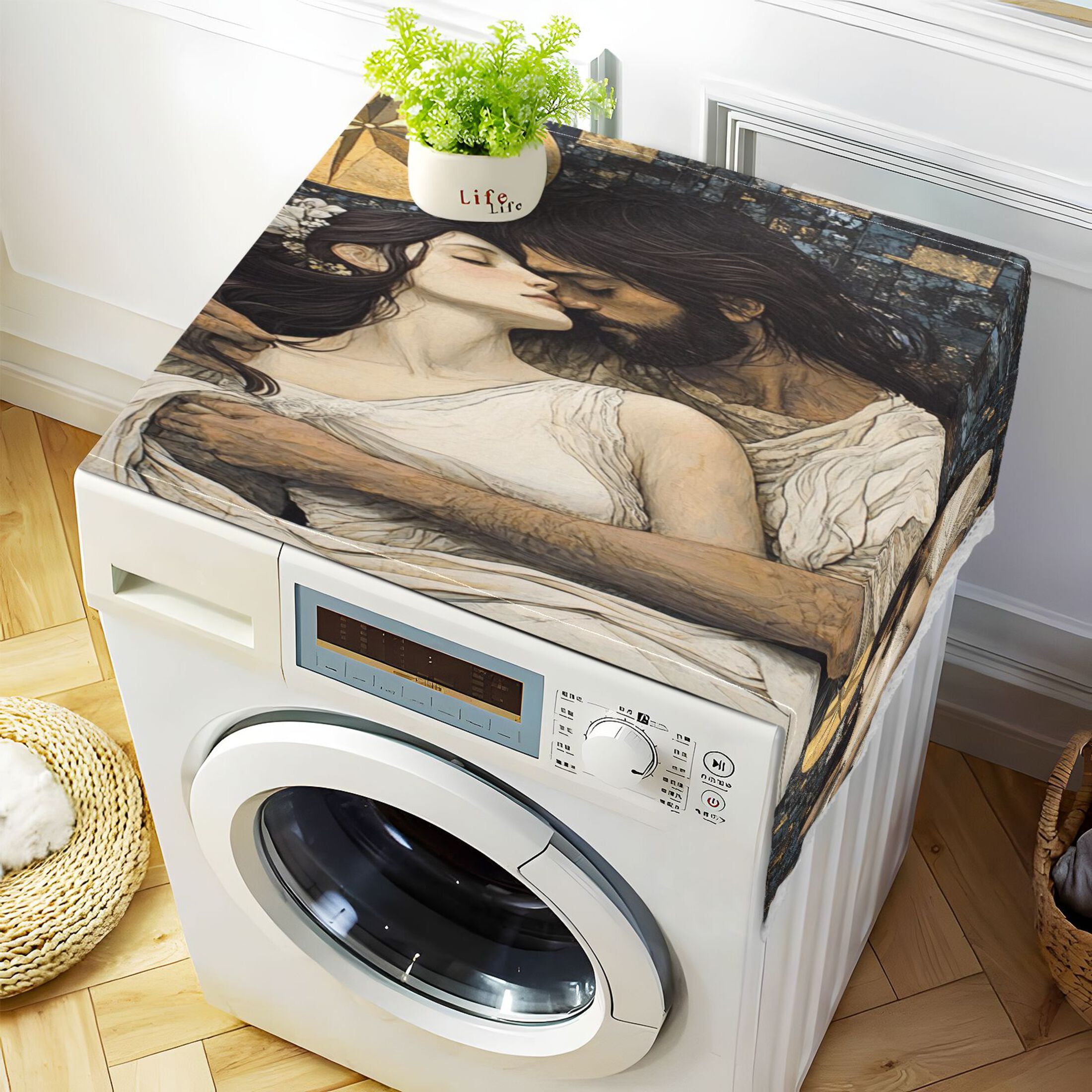 The Star and The MaidenWasher and Dryer Covers Dust-Proof and Oil Resistant Fridge Cover with 4 Storage Pockets Washing Machine Top Cover for Laundry Kitchen Home 51.2 x 22 In