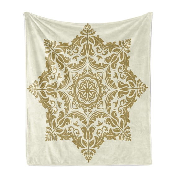 Star Mandala Soft Flannel Fleece Blanket, Classical Flower Motif Eastern Oriental Culture Composition in Earthy Colors, Cozy Plush for Indoor and Outdoor Use, 60" x 80", Beige Cream, by Ambesonne
