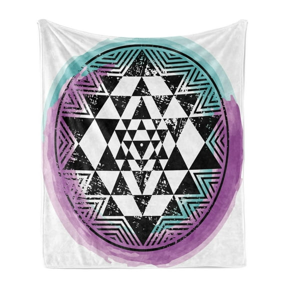 Star Mandala Soft Flannel Fleece Throw Blanket, Grunge Style Sri Yantra Exotic Geometric Triangles Watercolor, Cozy Plush for Indoor and Outdoor Use, 50" x 70", Multicolor, by Ambesonne