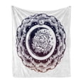 thumbnail image 1 of Star Mandala Soft Flannel Fleece Throw Blanket, Romantic Rose with Crescent Moon and East Folklore Swirl Pattern Oriental, Cozy Plush for Indoor and Outdoor Use, 50" x 70", Indigo White, by Ambesonne, 1 of 6