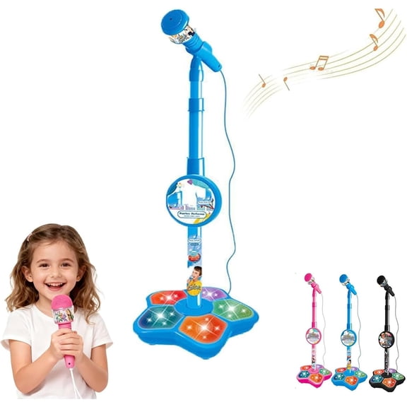 Star Microphone with Stand,Musical Toy with 15.75-35.43 Inches Adjustable Height,Wired Smartphone Connection,Stable Base,and Exciting 5-Light Microphone with Built-in Music & Lights