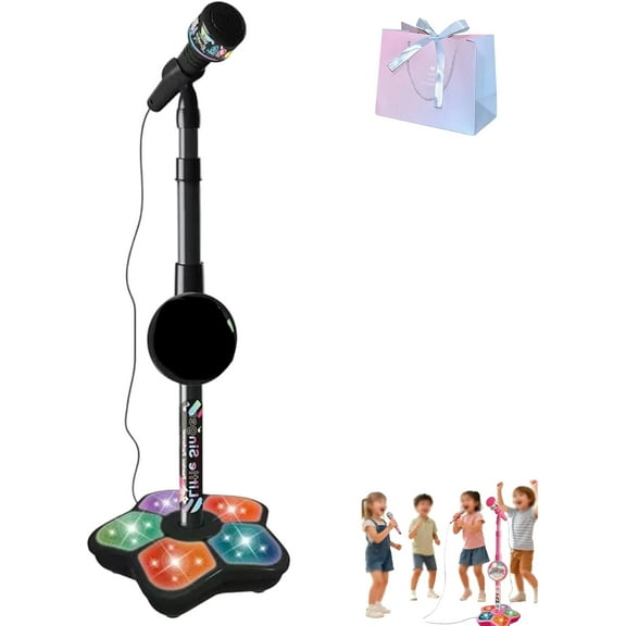 Star Microphone with Stand,Portable and Durable Kids Microphone Toy with 15.75-35.43 In Adjustable Height Stand,Wired Smartphone Compatibility,Stable Base,and 5 Colorful Lights with Music