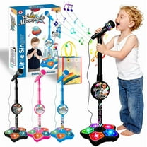 Star Microphone with Adjustable Stand 2026 – Built-in Music, Colorful Lights & Echo Effects, Portable Karaoke Machine for Casual Musical Fun Black