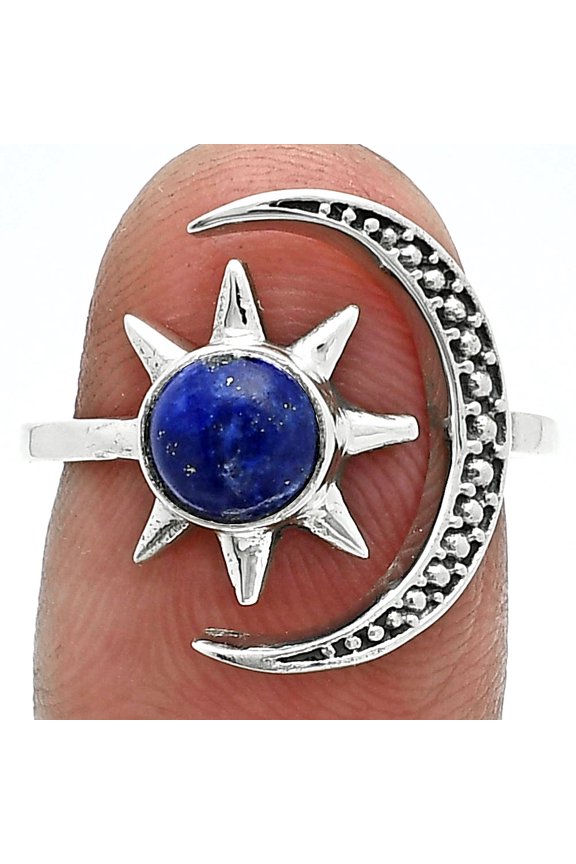 Star Moon Adjustable Lapis Lazuli 925 Sterling Silver Ring s.6.5 Jewelry R-1015 SDR245480