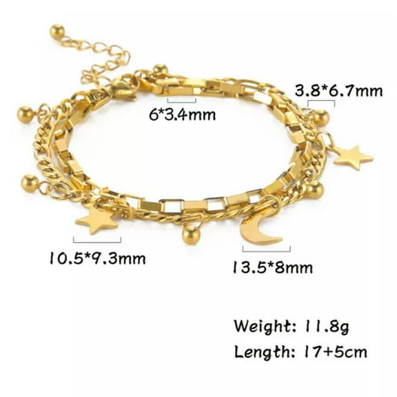 Star Moon Beads Double Layers Women Bracelets Stainless Steel Chain Bracelet
