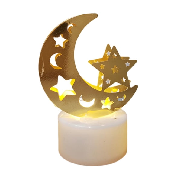 Star Moon Candlestick Candle Lamp Iron Art Battery Powered Eid Mubarak Lantern Light Festive Ramadan Decor