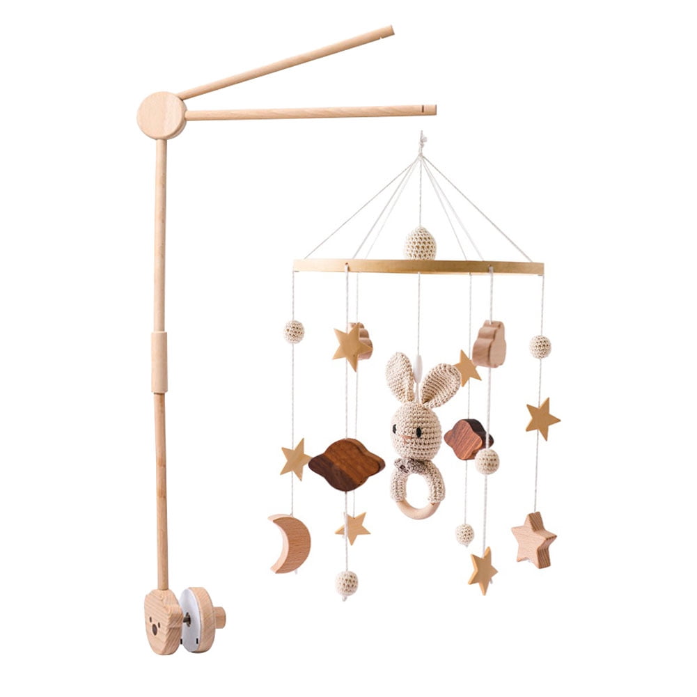Star, Moon & Cloud Crochet Baby Crib Bell Mobile – Rotating Wooden Wind Chimes with Hanging Toys – Soothing Infant Sleep & Nursery Decor