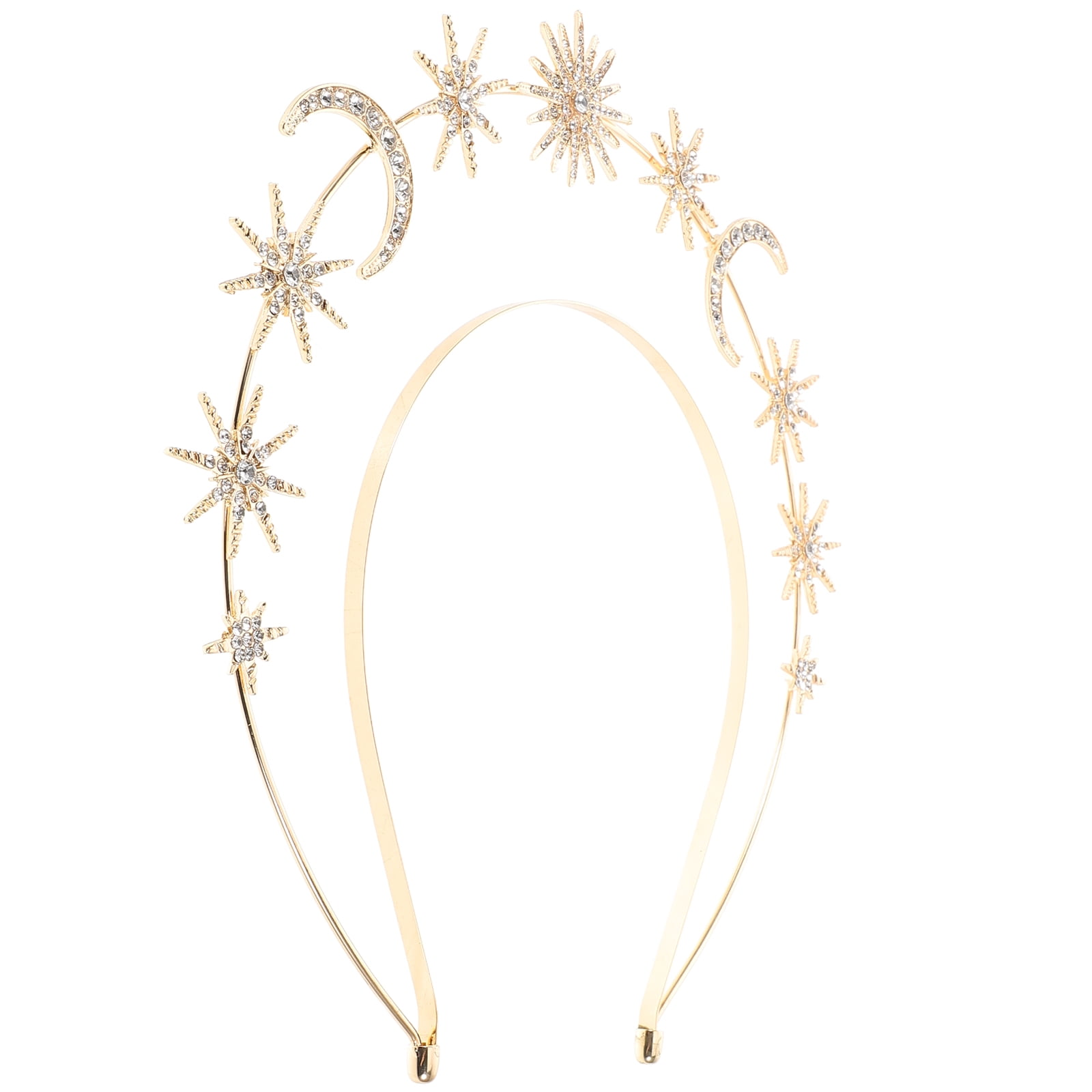 Gold Star Moon Tiara Headpiece Rhinestone Wedding Headband Goddess Hair Gold sun crown Moon Halo Headpiece Bridal Jewellery Wedding  main image 4