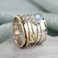 thumbnail image 1 of Womens Star Moon Crystal Ring Two Tone Wide Turning Alloy Electroplated Band Artificial Gemstones Inlay Antique Silver Finish Jewelry Ring, 1 of 5