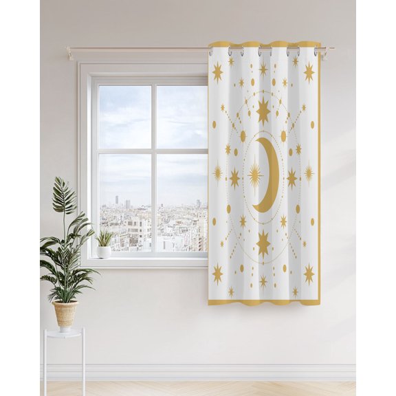 Star Moon Curtains 36 inches Long for Living Room Bedroom Retro Gorgeous Gold White Polka Dots Stars Moon Sliding Door Sheer Curtains Light Filtering Curtain 1 Panel Grommet Window Drape