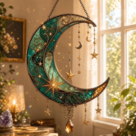 Star Moon Decor Acrylic Suncatcher Celestial Window Hanging Moon Gift