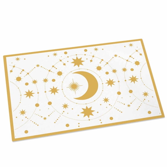 Star Moon Door Mat 16x24 Inch Retro Gorgeous Gold White Polka Dots Stars Moon Entryway Rug with Non-Slip Rubber, Front Door Rug Indoor Floor Mats for Living Room Bathroom Bedroom Home Office