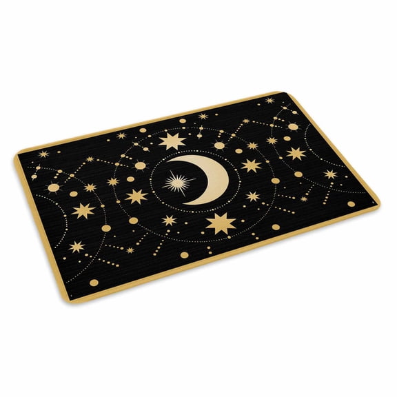 Star Moon Doormat Retro Gorgeous Gold Polka Dots Stars Moon Black Non Slip Low Profile Rubber Door Mat Washable Absorbent Indoor Front Door Mat Entryway Rug Entrance Carpet 16x24 Inch