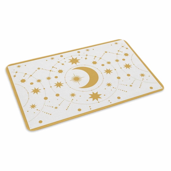 Star Moon Doormat Retro Gorgeous Gold White Polka Dots Stars Moon Non Slip Low Profile Rubber Door Mat Washable Absorbent Indoor Front Door Mat Entryway Rug Entrance Carpet 16x24 Inch