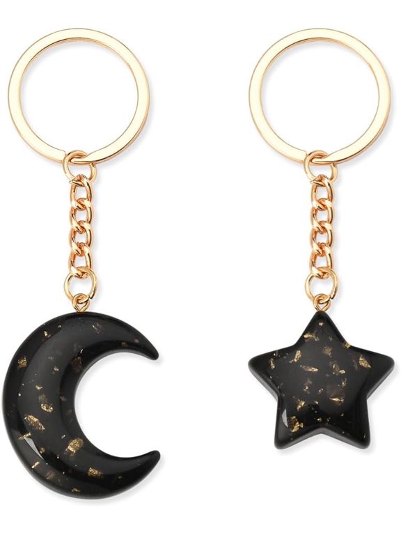 Star and Moon Keychain for Couples Matching Gift Black Bling Star Keychains for Women Best Friend Birthday Gifts for Mens Moon and Star Key Ring for Mother Daughter Gift ideas BF and GF Matching