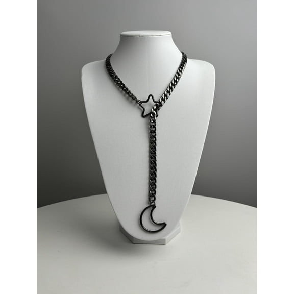 Star Moon O-Ring Slip Chain Necklaces for Women, Handmade Punk Rock Gothic Cuban Adjustable Lariat Y-Necklcae Jewelry