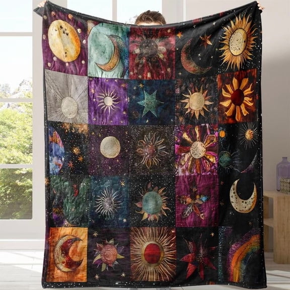 Star & Moon Pattern Blanket, Boho Blanket, 1 Count Soft Comfortable Throw Blanket, Cool Bedroom Bedding Blankets, Warm Napping Blanket for Home Office Travel