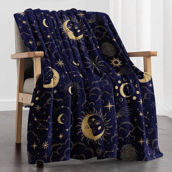 Star & Moon Pattern Blanket Soft Throw for Home Office Relaxation Warm Decorative Nap Blanket Whimsy Elegant Design Air-conditioned Room Comfort Relaxing Atmosphere