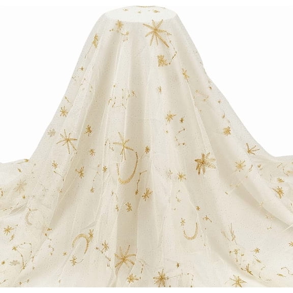Star Moon Pattern Polyester Lace Mesh Fabric Clothing Accessories Lemon Chiffon 159cm diy