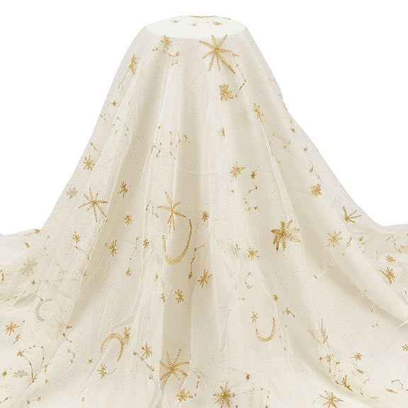 Star Moon Pattern Polyester Lace Mesh Fabric Clothing Accessories Lemon Chiffon 159cm