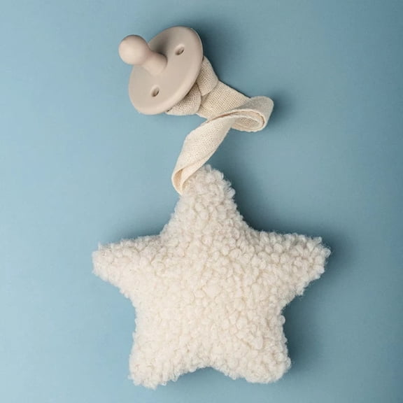 Star Moon Pattern Sherpa Pacifier Chain, BPA Free Silicone Soother Holder