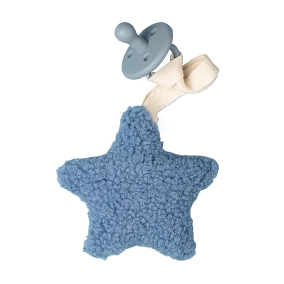Star Moon Pattern Sherpa Pacifier Chain, BPA Free Silicone Soother Holder