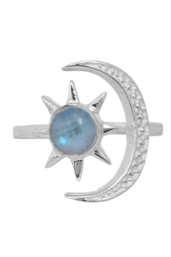 Star Moon - Rainbow Moonstone 925 Silver Plated Ring s.10 Jewelry WR26-10024