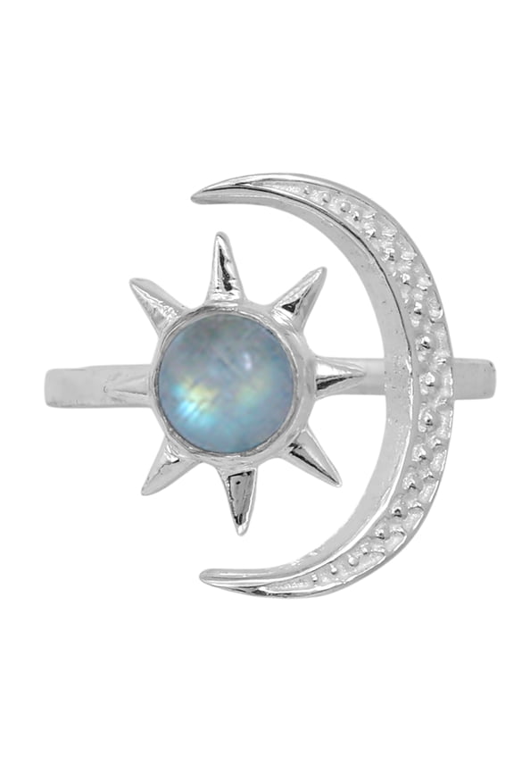 Star Moon - Rainbow Moonstone 925 Silver Plated Ring s.6 Jewelry WR26-10013
