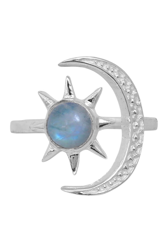 Star Moon - Rainbow Moonstone 925 Silver Plated Ring s.8 Jewelry WR26-10018
