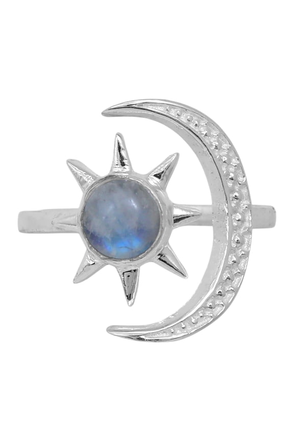 Star Moon - Rainbow Moonstone 925 Silver Plated Ring s.8 Jewelry WR26-10019