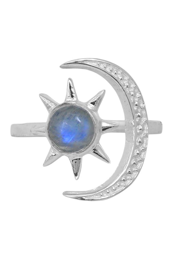 Star Moon - Rainbow Moonstone 925 Silver Plated Ring s.9 Jewelry WR26-10020