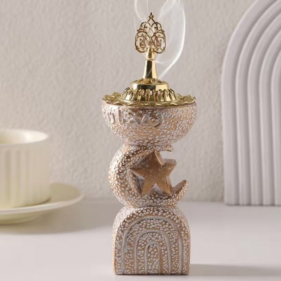 Star Moon Resin Incense Burner with Metal Lid for Meditation Yoga Decor