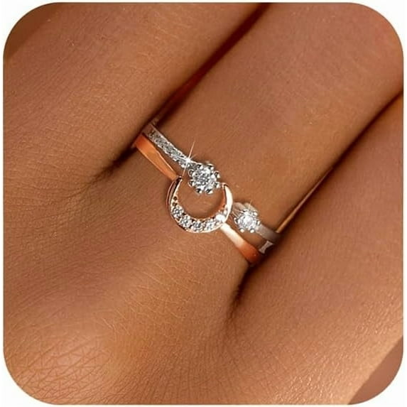 Star Moon Ring Set Stackable Rings for Women Couble 925 Sterling Silver Celestial Matching Adjustable Ring Cute 14k Gold Plated Blue CZ Moon Friendship Promise Ring Jewelry Gifts to Daughter
