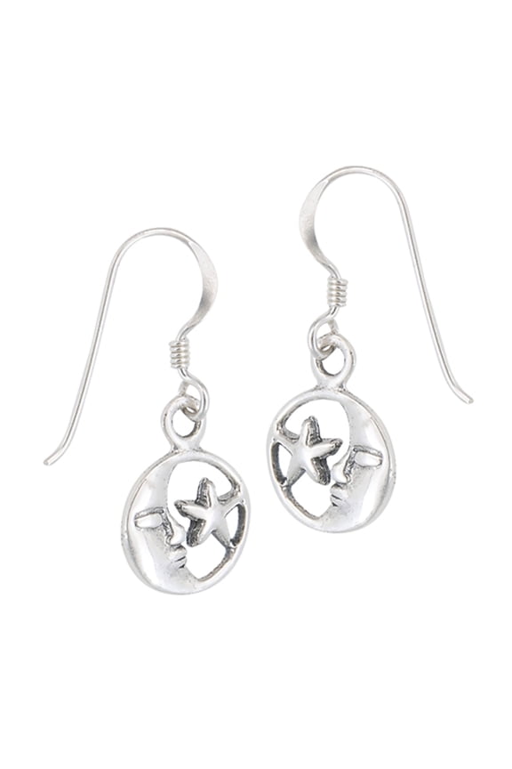 Star Moon Sleeping .925 Sterling Silver Circle Crescent Round Celestial Earrings Jewelry Female