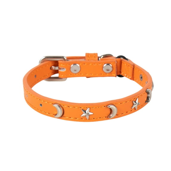Star & Moon Studded Leather Dog Collar - Adjustable Puppy Collar with Rust-Proof Buckle for Small/Medium Dogs - Fashion Pet Collars for Boys & Girls