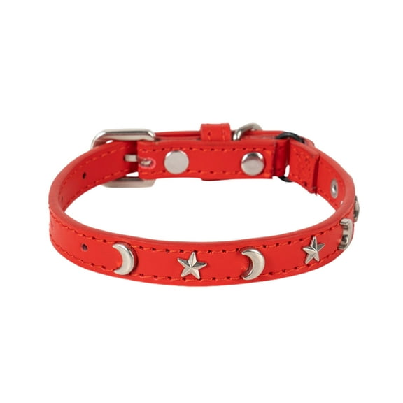 Star & Moon Studded Leather Dog Collar - Adjustable Puppy Collar with Rust-Proof Buckle for Small/Medium Dogs - Fashion Pet Collars for Boys & Girls