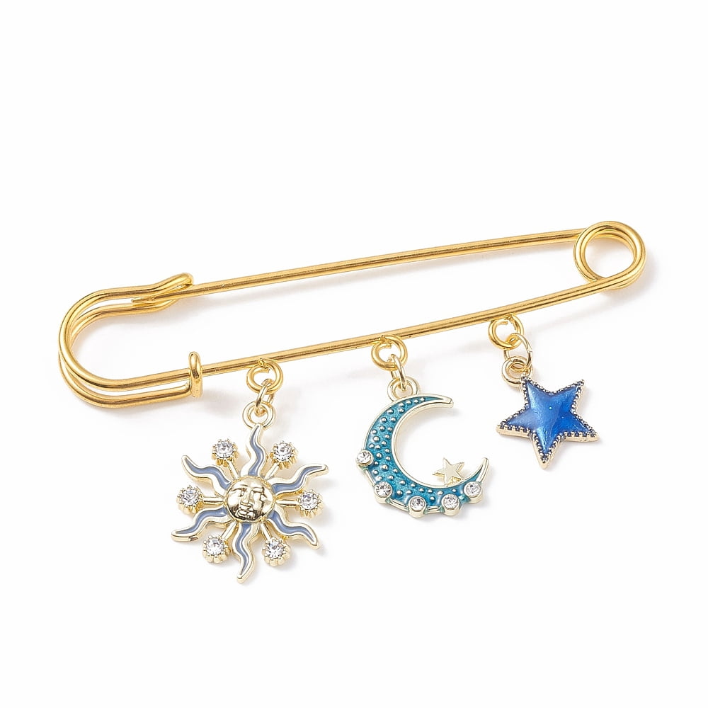 Star Moon Sun Enamel Charm Brooch Pin Iron Safety Pin for Clothes Backpack Golden Colorful 45x76.5x5mm