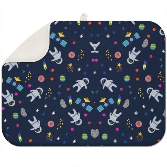 Star Moon Sun Rocket Dish Drying Mat 3-Layer Thick Absorbent Heat Resistant Kitchen Pad