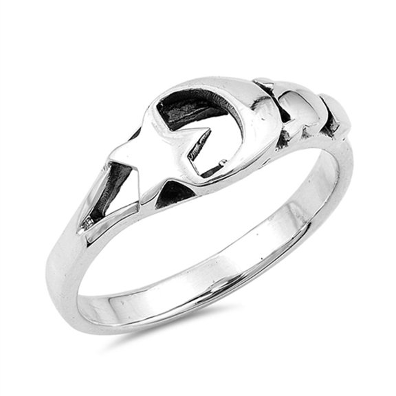 Star Moon Universe Space Ring .925 Sterling Silver Band Jewelry Female Male Unisex Size 7