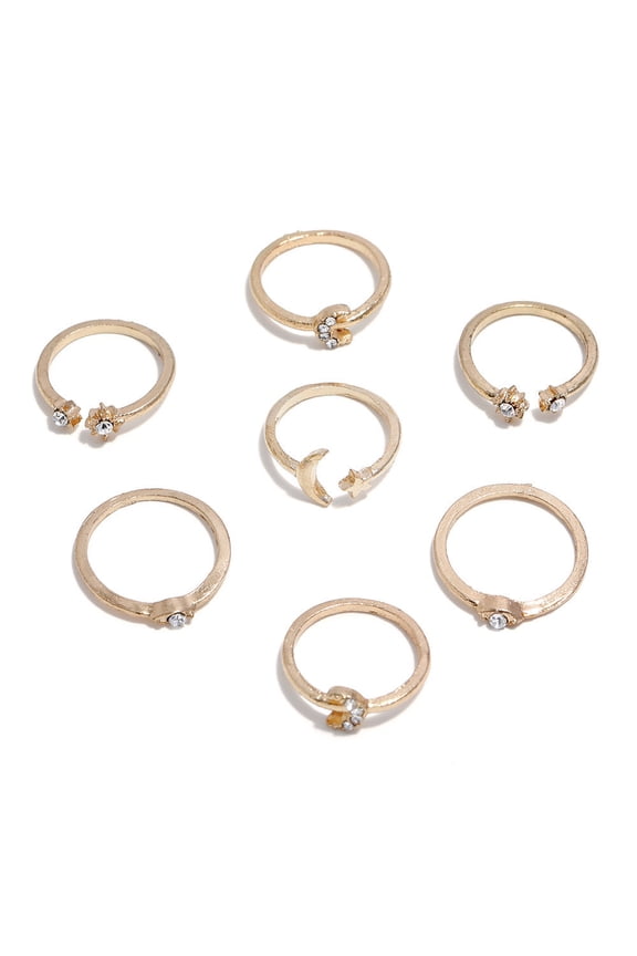 Star Moon Zircon Ring Set