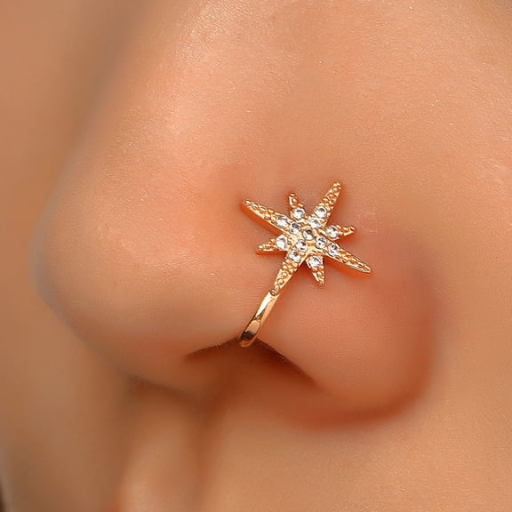 Star Motif U-Shaped Nose Ornament, Set with Glistening Crystal Rhinestones and Shining Gold Rhinestones, for Daily Outfits, Social Gatherings, and Trendy Facial decoration