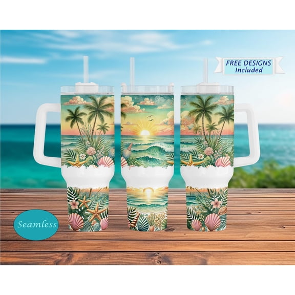 Star Mug 40 Oz Beach Tumbler, Coastal Aesthetic, Summer Sand & Waves Cup, Ocean Lover Gift, Tropical Travel Mug, 40Oz Tumbler Vacation Drinkware - Tumbler With Handle, To-Go Coffee Mug 40oz