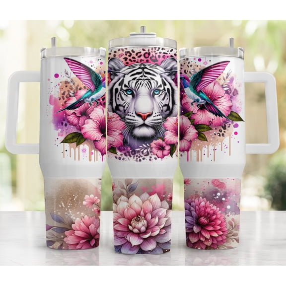Star Mug 40Oz Floral Tiger Tumbler Wrap, 40Oz, Hummingbird 40Oz Tumbler, 40 Oz Tumbler - Tumbler With Handle, To-Go Coffee Mug 40oz