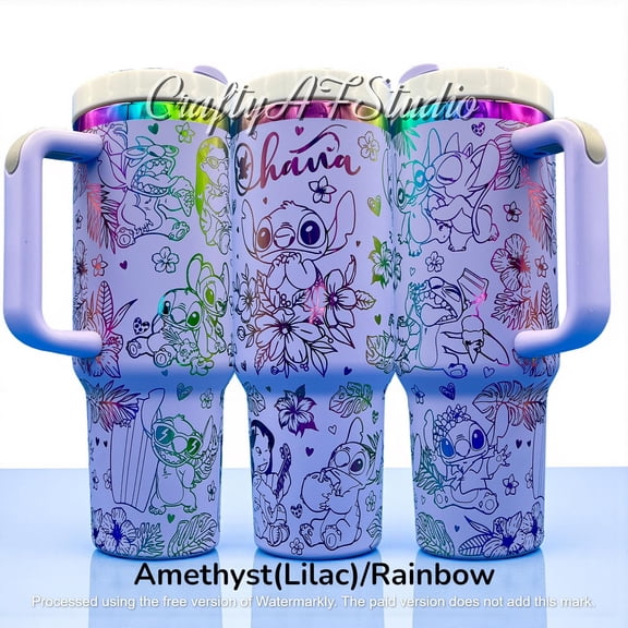 Star Mug 40Oz Little Blue Alien And Lilo And Angel Laser Engraved Tumbler - Tumbler With Handle, To-Go Coffee Mug 40oz