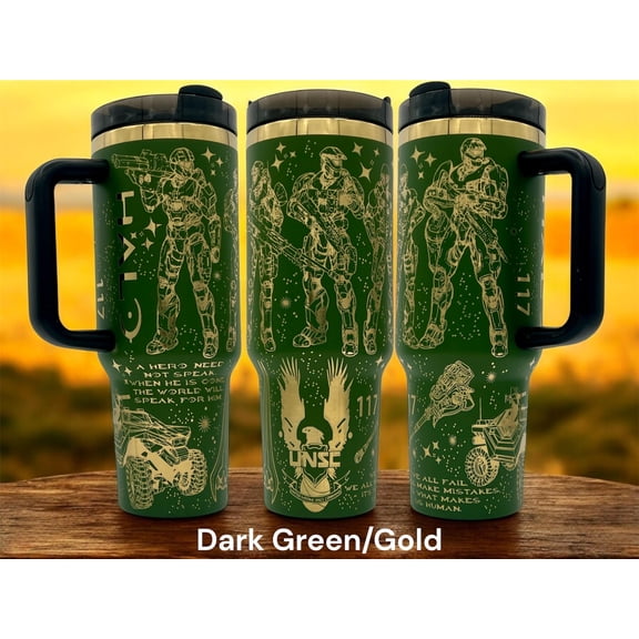 Star Mug 40Oz Master Chief Themed Engraved Tumbler Gamer - Tumbler With Handle, To-Go Coffee Mug 40oz