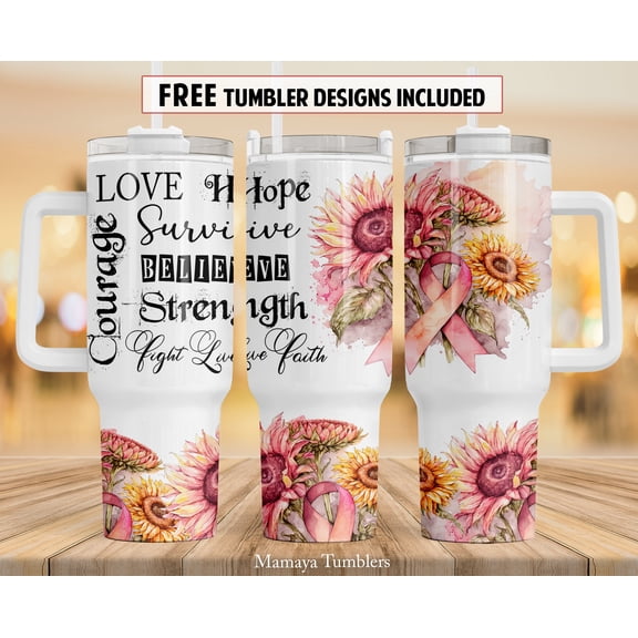 Star Mug Awareness 40 Oz Tumbler Design Breast Cancer Pink Ribbon Sunflower Floral Wrap Waterslide - 40Oz To-Go Coffee Mug