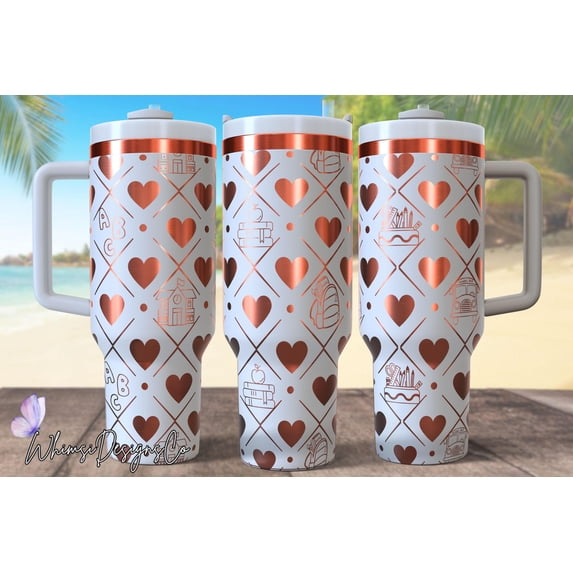 Star Mug Back To School 40Oz Tumbler Laser Engrave File, 40Oz Quencher Heart Design Tumbler Wrap Svg-Png File, Teacher, Bus Driver Laser Engraving - Tumbler With Handle, To-Go Coffee Mug 40oz
