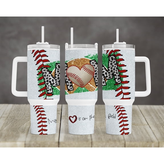 Star Mug Baseball Mom Design Heart On The Field 40 Oz Tumbler Sports Bats Baseball Tumbler Mom - Tumbler With Handle, To-Go Coffee Mug